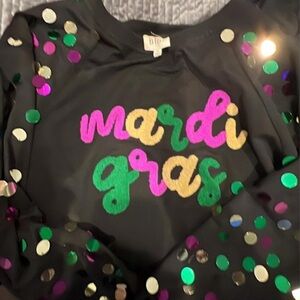 BiBi Black Mardi Gras Long Sleeve Top lightweight sweatshirt size small generous